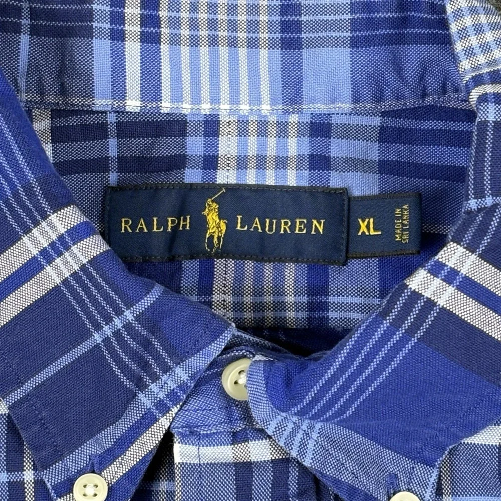 Ralph Lauren Men's XL Blue Plaid Button Down Shirt Long Sleeve Multi-Color Pony